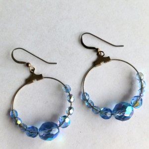 VINTAGE 925 sterling silver dangle earrings with blue Swarovski crystals